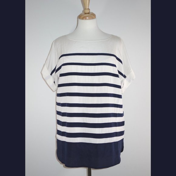 DKNY navy and white stripe silk top - size 8 - Picture 1 of 15